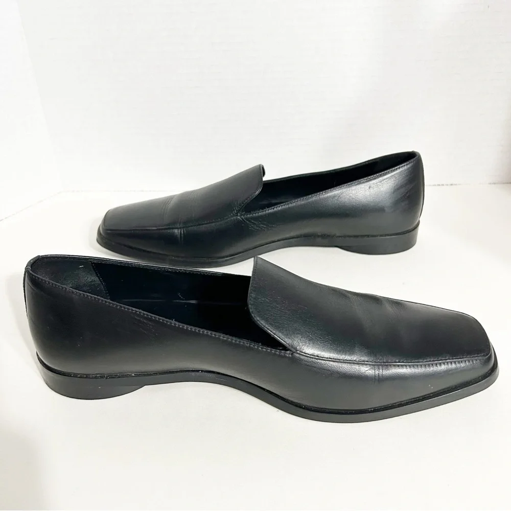 Everlane The 90's Black Leather Square Toe Round Heel Loafers Flats Size 9.5